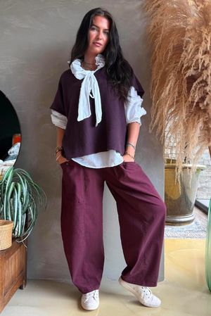 Burlington Stretch Button Pocket Barrel Pant Burgundy